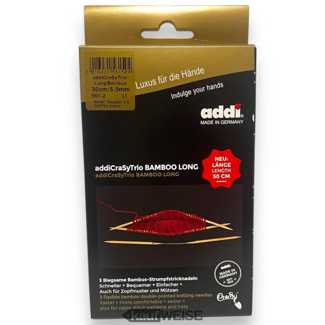 Addi Crasy Trio Bambusstricknadeln in Verpackung für Sockenstricken