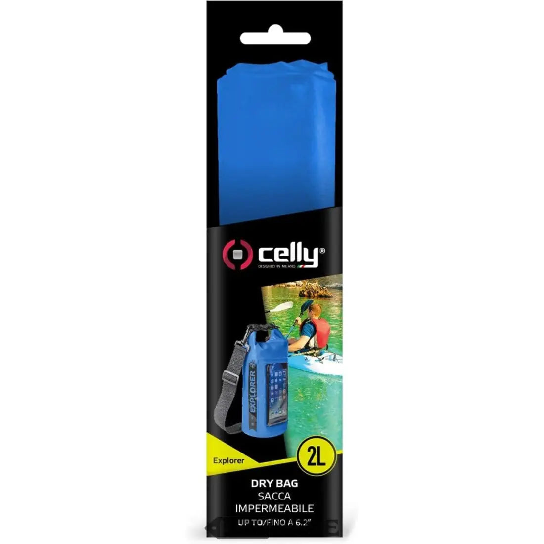 Blaue wasserdichte Dry Bag mit Handyfach und Schultergurt für Outdoor-Abenteuer