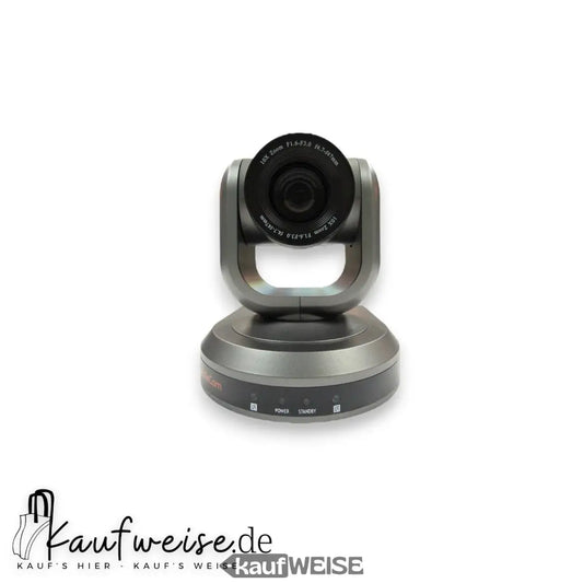 Graue PTZ Konferenzkamera mit schwarzem Objektiv und 10x Zoom von HuddleCamHD