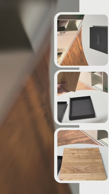 DutchDeluxes 3-in-1 bord tat-tqattigħ teak (li jintwew) | Bord li jservi u detentur tal-pillola | Magħmul minn teak solidu